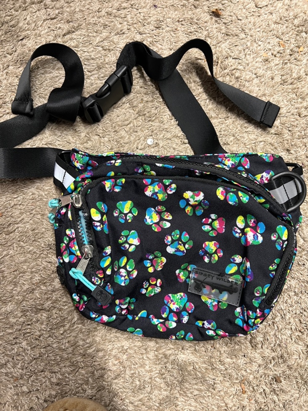 Sipsey Wilder Black Tote with Colorful Paw Print